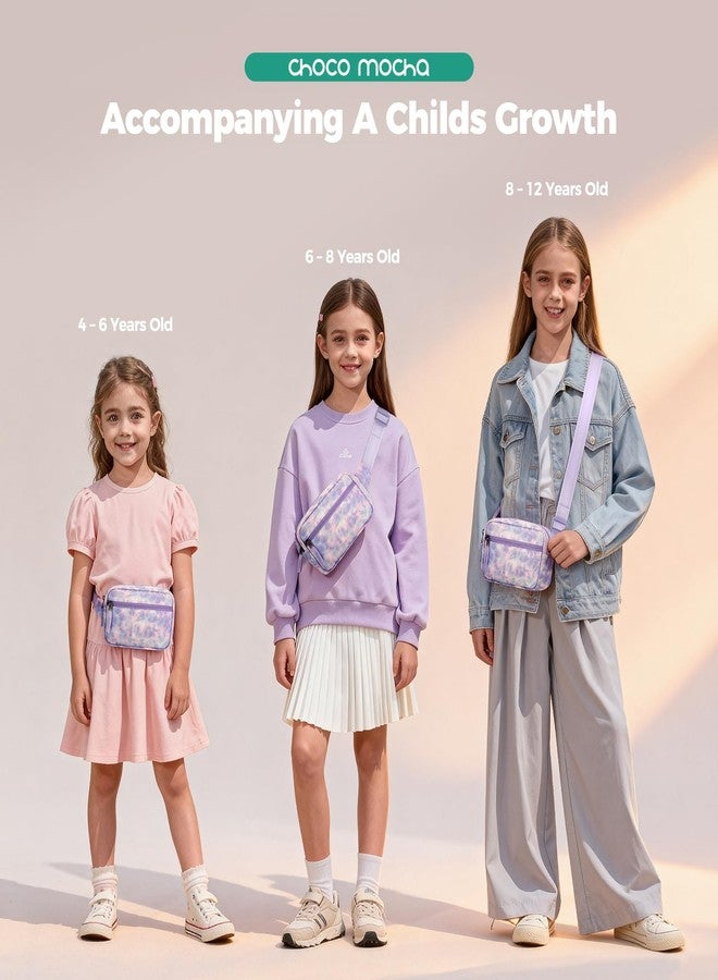 Choco Mocha حقيبة خصر بلون الشوكولاتة والموكا للبنات، حقيبة خصر للأطفال من عمر 6-8 سنوات، حقيبة خصر للبنات من عمر 8-12 سنة، حقائب خصر للأطفال الصغار، هدايا عيد الميلاد، لون بنفسجي مصبوغ بربطة عنق - Image 4